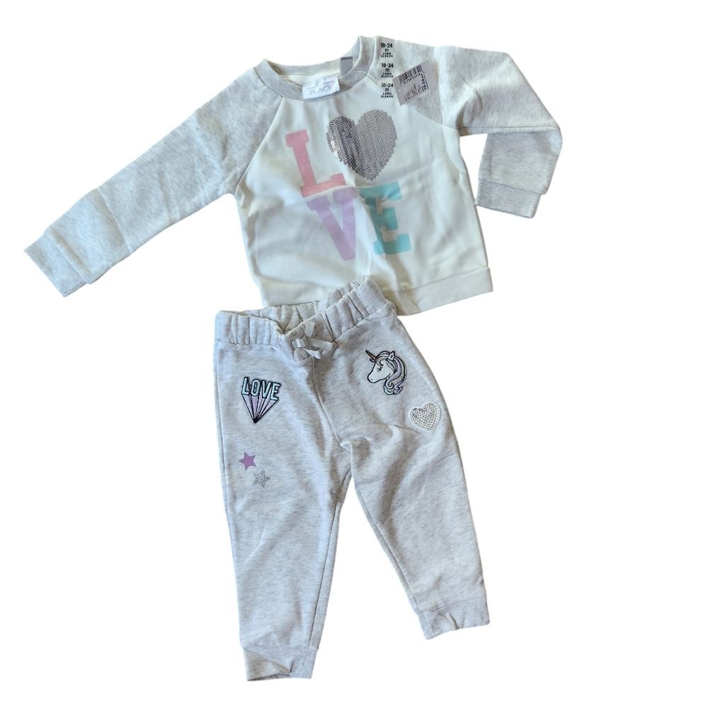 The Children's Place Unicorn LOVE Sweatshirt Sweatpants Set Size 18-24 M NWT
